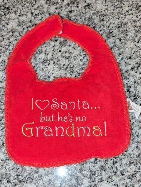 Frenchi Red Christmas Bib with 'I ♥ Santa... but he's no Grandma!' Embroidery